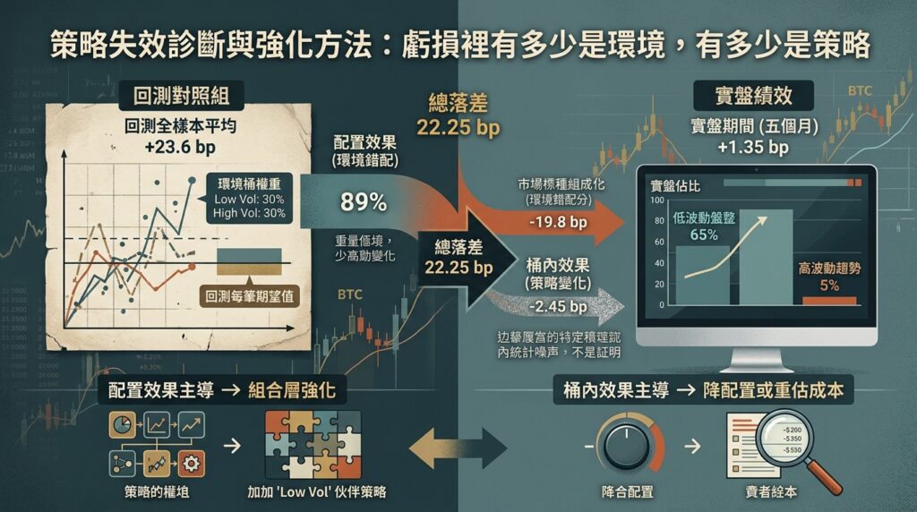 策略失效診斷與強化方法：虧損裡有多少是環境，有多少是策略